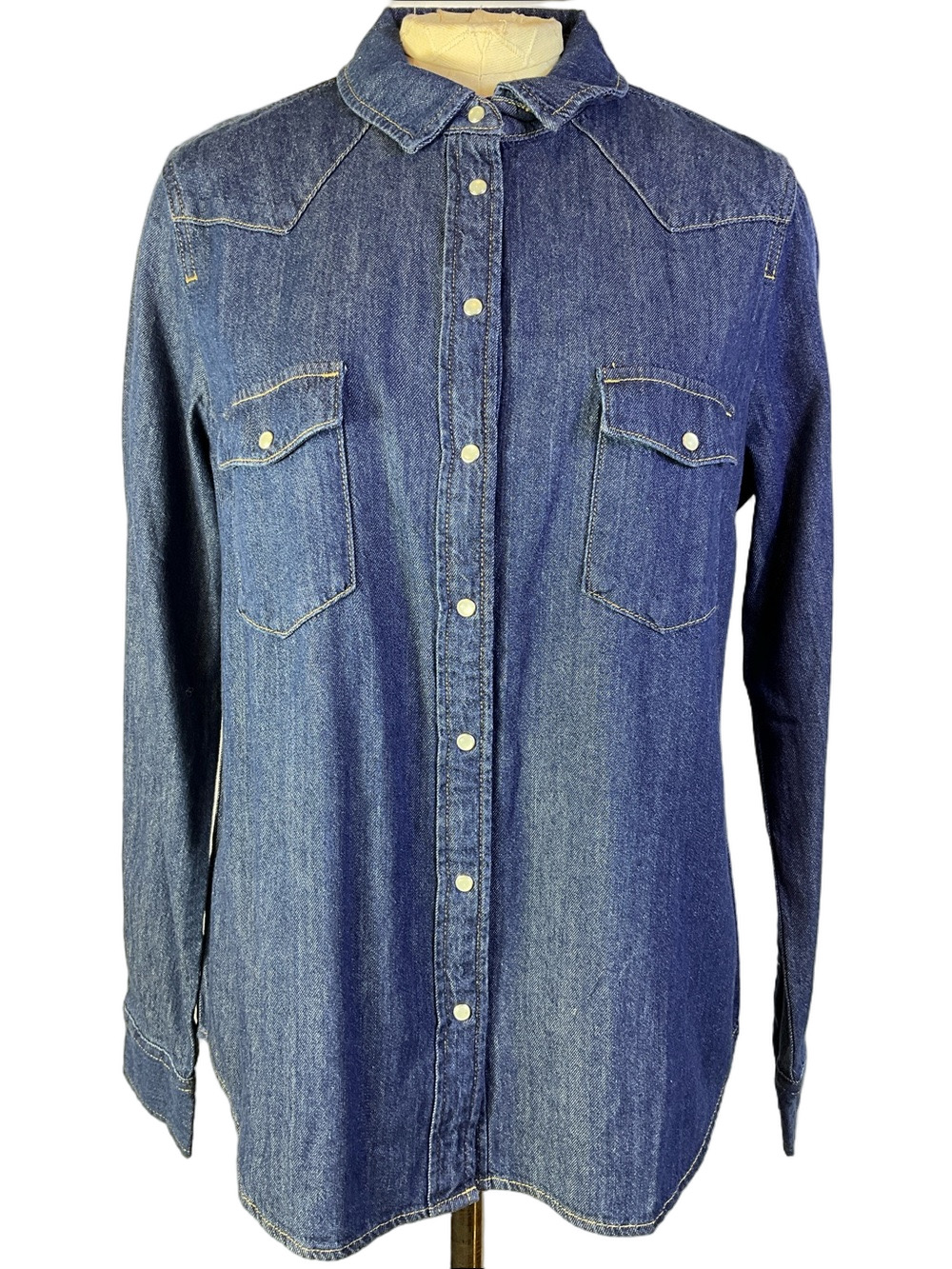 Piombo Denim Snap Front Button Up Long Sleeve Shirt Size Small Runs Small